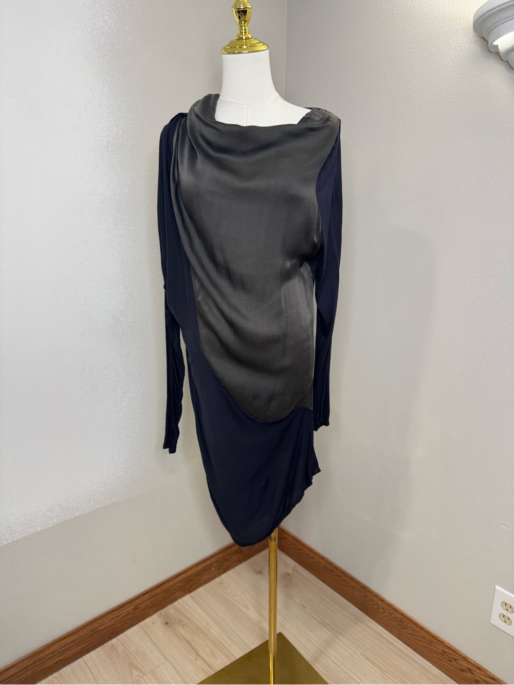 Fraiche Navy Blue Silk Rayon Draped Asymmetrical Dress Size M NWT